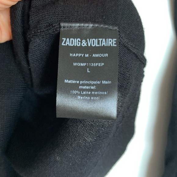 Zadig & Voltaire Happy Amour Merino Wool V-Neck Sweater [Size L] - Picture 4 of 5